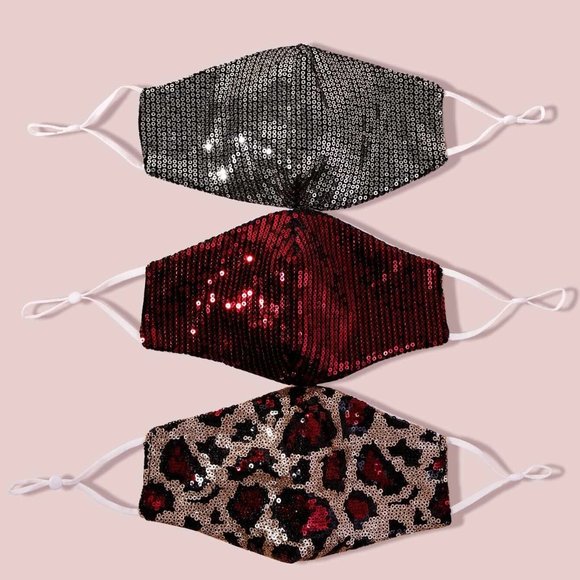 Face Masks Accessories - Sequin Face Masks - Set of 3 Leopard Sequin Masks